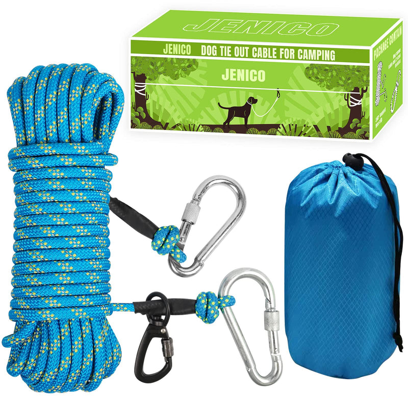 Dog Tie Out Cable for Camping - 50ft/70ft/100ft Portable Reflective Overhead Trolley System for Dogs up to 300lbs - Dog Lead for Yard Camping | Parks | Outdoor Events Blue - PawsPlanet Australia