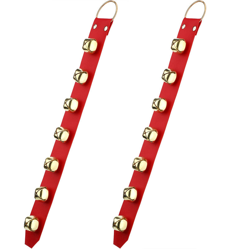 Frienda Hanging Bells 7-Bell Dog Doorbells for Door Knob Faux Leather Belts Go Outside Dog Bells Christmas Decor and Holiday Home Decorations, 18.7 x 1.8 x 1 Inches (Red with Gold) Red With Gold - PawsPlanet Australia