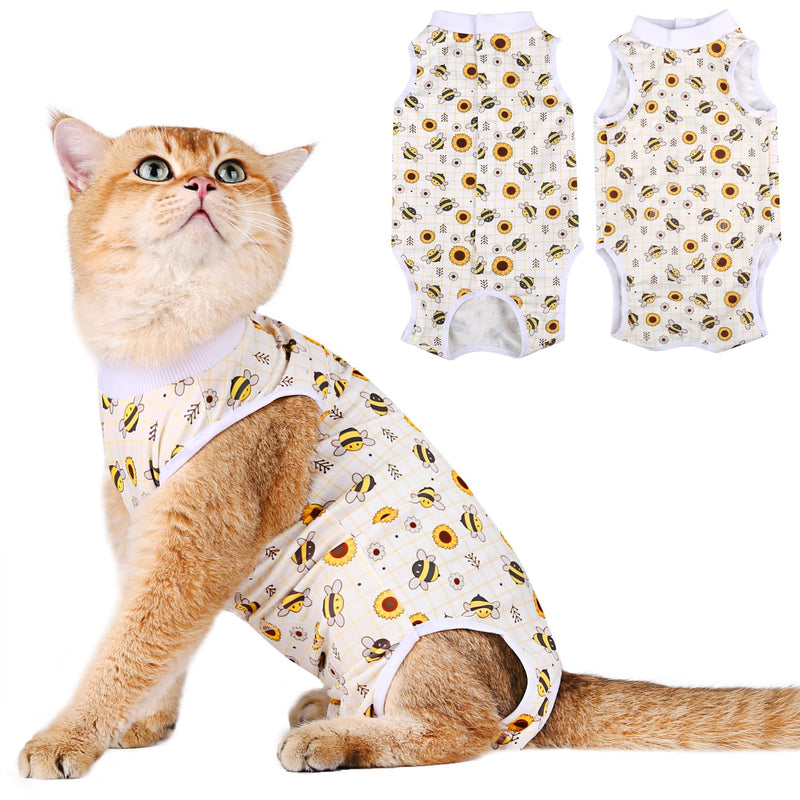 Cat Surgery Recovery Suit Cats Surgical Onesie After Surgery Female Male Cat Post Spay Neuter Bodysuit Anti-Licking Wounds Cat Cone Alternative Yellow Bee/S S(Back Length:9.6"/24cm; Chest:12.8"/33cm) - PawsPlanet Australia