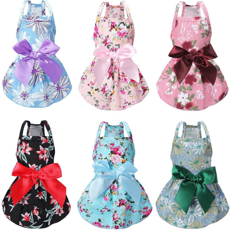 Frienda 6 pcs Dog Dresses Girls Dog Clothes Floral Cute Princess Bowknot Puppy Dresses Pet Cat Clothes Skirts Rosette Summer Outfits Apparel for Chihuahua Yorkies Female Small Cat Pets Kitten(M) M - PawsPlanet Australia