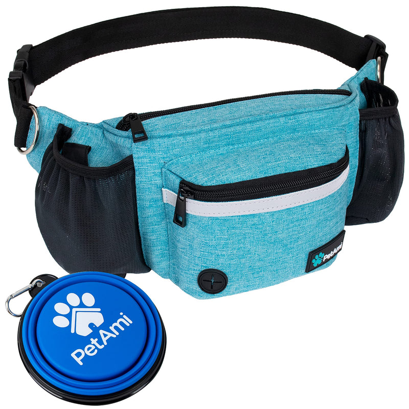 PetAmi Dog Fanny Pack, Treat Pouch for Dog Walking, Training, Built in Poop Bag Dispenser, Water Bottle Holder, Collapsible Bowl, Pet Treat Waist Belt for Hiking, Running, Kibbles (Turquoise) Sea Blue - PawsPlanet Australia