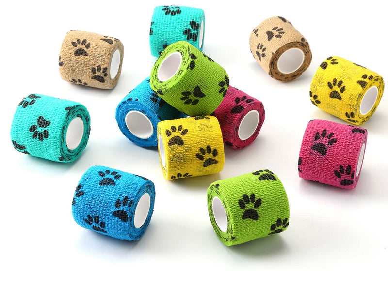 WePet Pet Wrap, Self-Adhesive Non-Woven Bandage, Emergency Cohesive Gauze, for Dogs, Cats, Horse, Birds, Wounds, Wrist Healing, Ankle Sprain, 2 Inch, 12 Rolls 2 Inch (Pack of 12) Claw A - PawsPlanet Australia