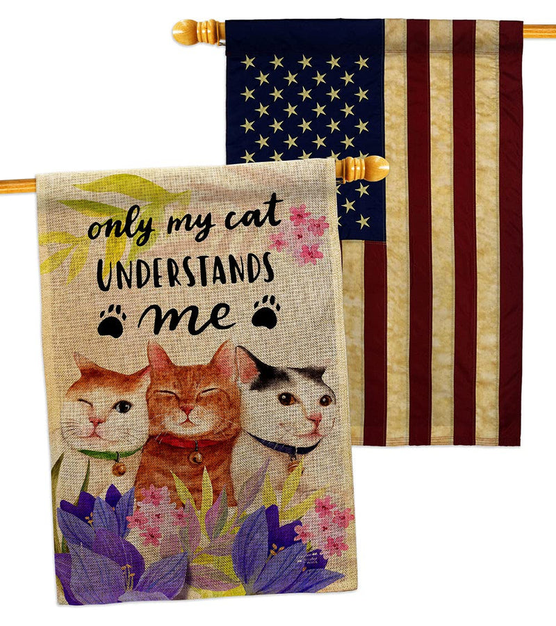 My Cat Understand Burlap House Flag Pack Kitten Meow Spoiled Paw Fur Pet Nature Farm Animal Creature Vintage Applique Banner Small Garden Yard Gift Double-Sided, Made in USA - PawsPlanet Australia