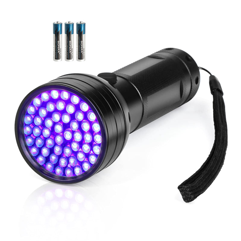 Black Light UV Flashlight, 51 LED Blacklight Flashlights 395 nM Pet Urine Detector with 3 Pack AA Batteries for Cat Urine, Stains, Bed Bug (Black) 51 LED-1 Pack - PawsPlanet Australia