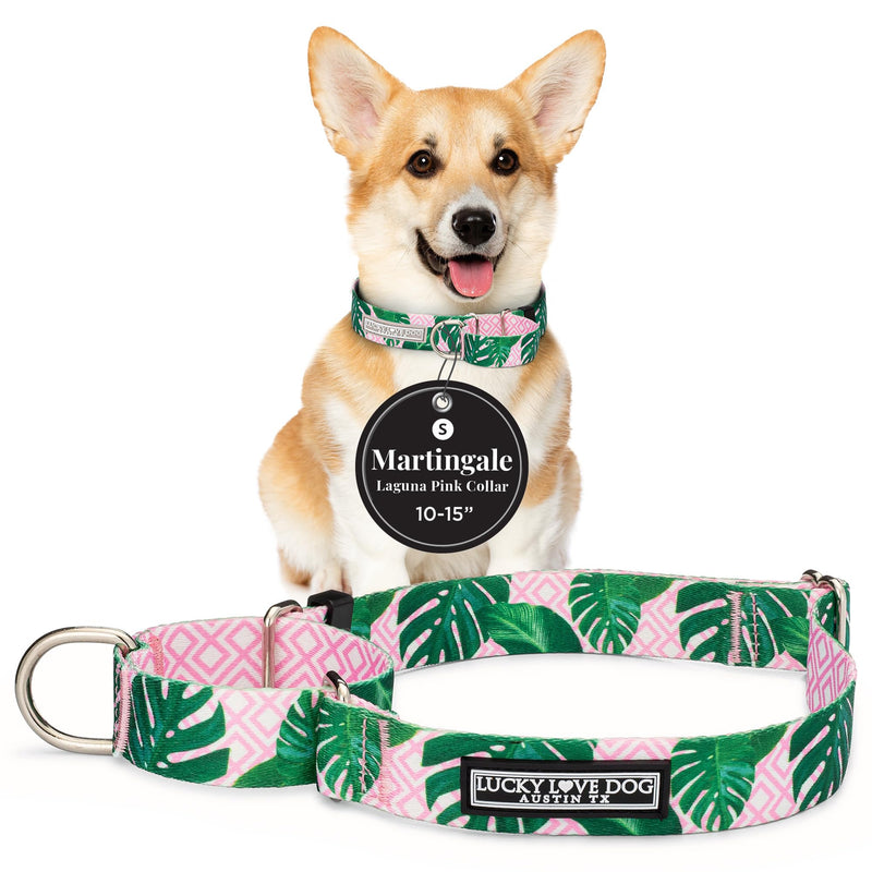 Lucky Love Dog Martingale Dog Collar - Adjustable, No-Slip, Comfortable, Durable, Soft Webbing & Stylish Patterned Collar for Male and Female Dogs Ideal for Training & Walking - Laguna, Small Small Collars (10-15") - PawsPlanet Australia