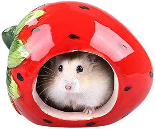 Cool Hamster House Hideout Ceramics Strawberry Shape Bed Cute Small Animal Pet Squirrel Hedgehog Chinchilla Nest Hamster Cage Accessories - PawsPlanet Australia
