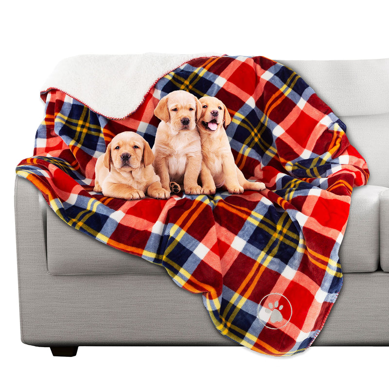 Waterproof Pet Blanket - 50x60 Reversible Plaid Throw Protects Couch, Car, Bed from Spills, Stains, or Fur - Dog and Cat Blankets by Petmaker (Red) - PawsPlanet Australia