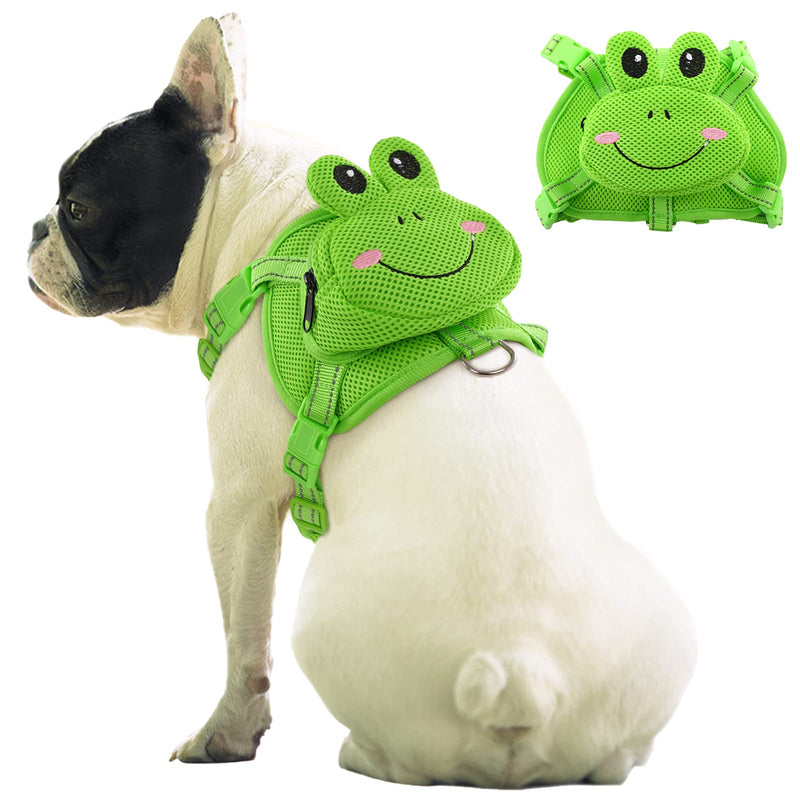 IDOMIK Dog Backpack Harness, No-Pull Dog Backpack with D-Ring for Small Medium Dogs, Cute Self Carrier Backpack for Dogs to Wear, Adjustable Dog Harness Backpack for Traveling Camping Hiking, Frog, S Green Frog - PawsPlanet Australia