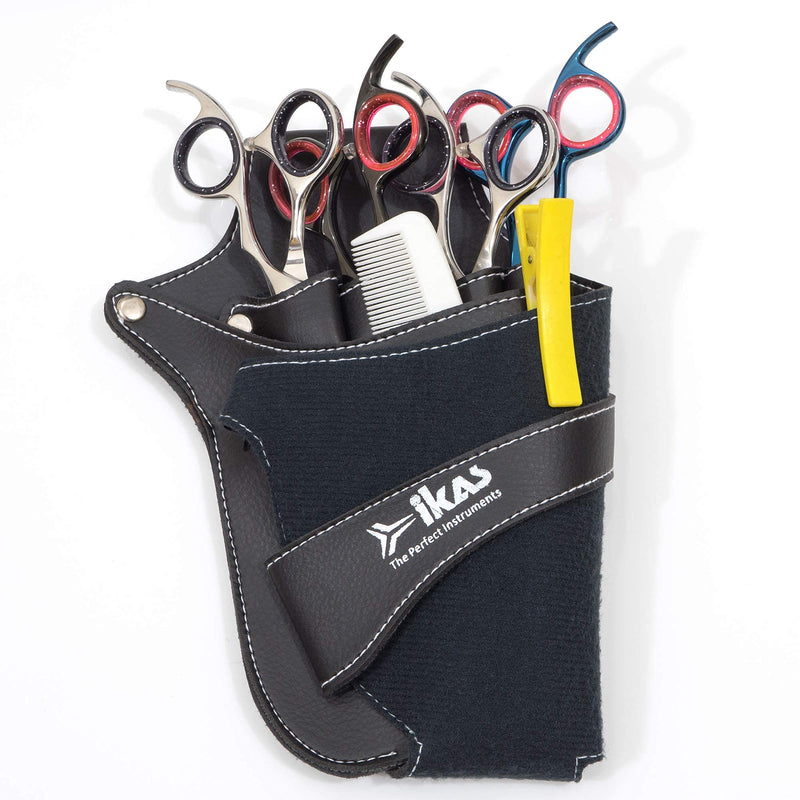 IKAS Scissor Holster - Multi Color PU Leather Shear Holder for Hairdressers, Barbers & Pet Groomers - Waist/Shoulder Belt Shear Holder Black - PawsPlanet Australia