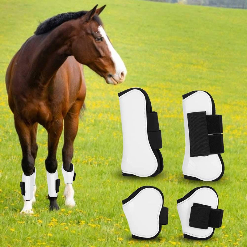 Jeanoko 4PCS White PU Shell Horse Front Back Leg Guard Boot Adjustable Wrap Protector Riding Equipment During Jumping Obstacles Horse Fly Boots Set of 4 Fly Boots for Horses Set of 4 Horse Boots - PawsPlanet Australia
