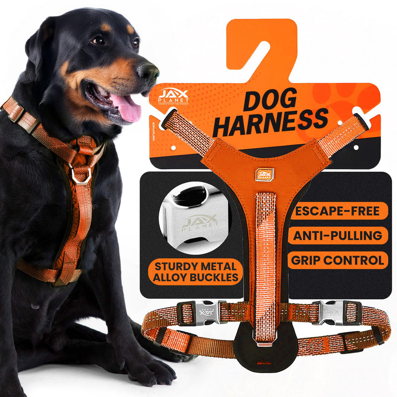 No-Pull Dog Harness with Handle - Escape Proof, Anti-Pulling, Grip Control, Multi-Angle Reflective for Safe Walks & Training, Easy On & Off, Metal Buckle–Pet Harness, Medium/Large Dogs- H4- Orange L:Neck19.7"~27.6",Chest24.8"-33.5" - PawsPlanet Australia