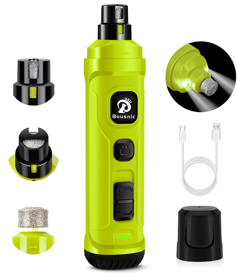 Bousnic Dog Nail Grinder with 2 LED Light - Super Quiet Pet Nail Grinder Powerful 2-Speed Electric Dog Nail Trimmer File Toenail Grinder for Puppy Small Medium Large Breed Dogs & Cats (Green) Green - PawsPlanet Australia