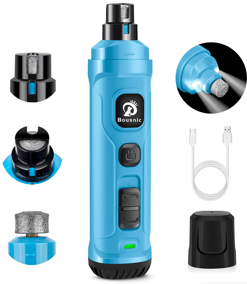 BOUSNIC Dog Nail Grinder with 2 LED Light - Super Quiet Pet Nail Grinder Powerful 2-Speed Electric Dog Nail Trimmer File Toenail Grinder for Puppy Small Medium Large Breed Dogs & Cats (Blue) Blue - PawsPlanet Australia