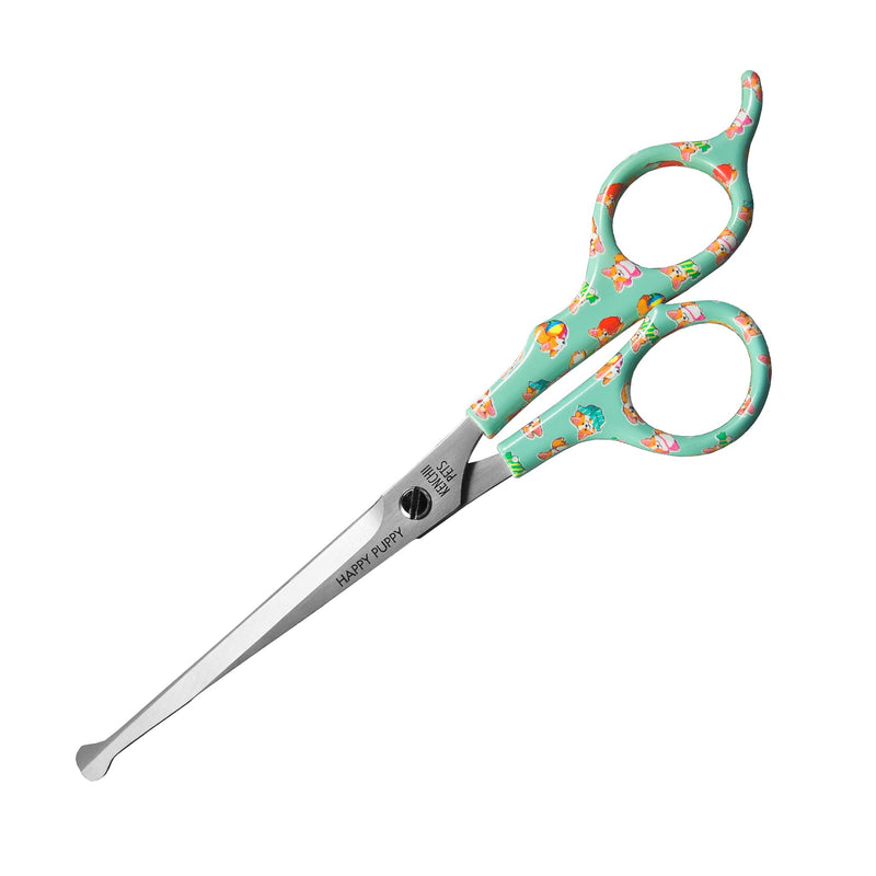 Kenchii Happy Puppy Ball Tip Shears Trimming Scissors for Dogs | Pet Grooming Puppy Essentials | Stainless Steel Shears with Blunt Tip | 6.5 In 6.5 Inch Blue - PawsPlanet Australia