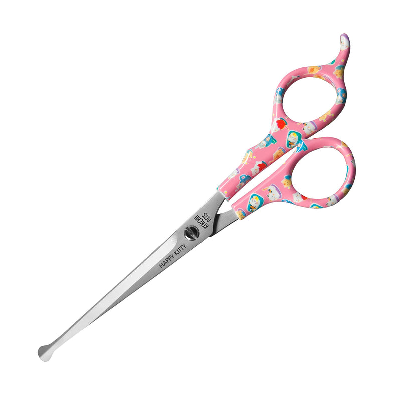 Kenchii Happy Kitty Ball Tip Shears Trimming Scissors for Cats | Pet Grooming Kitten Essentials | Stainless Steel Grooming Scissors for Cats | Safety Blunt Tip Scissors and Cat Grooming Tools | 6.5 In 6.5 Inch Pink - PawsPlanet Australia