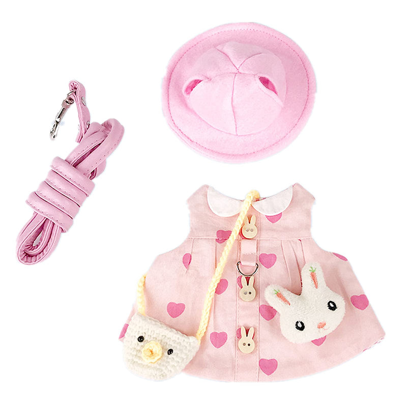 Guinea Pig Clothes,Rabbit Harness,Ferret Bunny Clothes with Pet Rabbit Harness and Leash Mini Hat Bag Cute Brooch for Kitten Small Animal Collars Pink