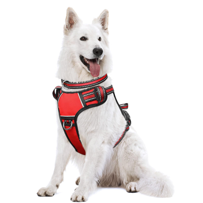 WINSEE Dog Harness No Pull, Pet Harnesses with Dog Collar, Adjustable Reflective Oxford Outdoor Vest, Front/Back Leash Clips for Small, Medium, Large, Extra Large Dogs, Easy Control Handle for Walking X-Large Red