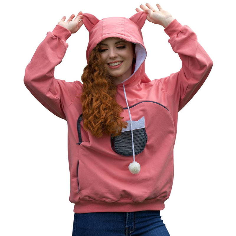 ALYC Pet Carrier Hoodie Cat Dog Pouch Holder Sweatshirt Large Pocket Pullover Shirt with Cat Ear for Women Pink 3X-Large - PawsPlanet Australia
