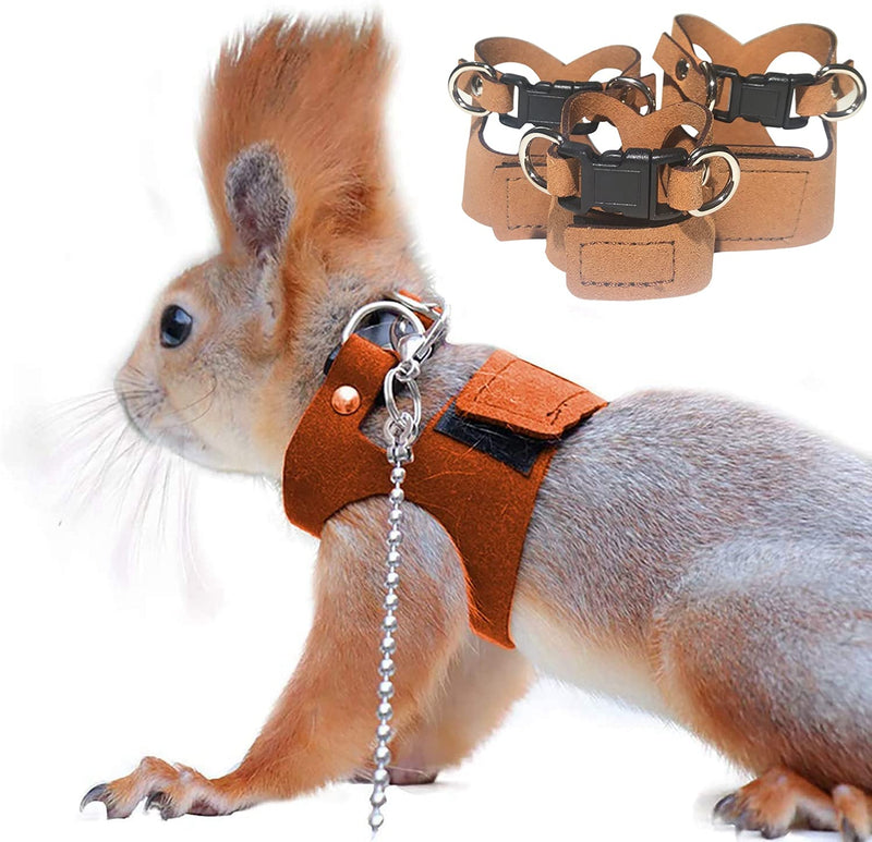 3 Pack Squirrel Harness and Leash Set - Adjustable Traction Rope Strap Anti-Biting Chain,Small Animal Training Walking Vest Leash for Squirrel Gerbil Chinchilla Rat (3 Pack (S/M/L),Brown) 3 Pack (S/M/L) Brown - PawsPlanet Australia