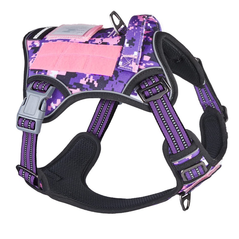 BUMBIN Tactical Dog Harness for Medium Dogs No Pull, Famous TIK Tok No Pull Dog Harness, Fit Smart Reflective Pet Walking Harness for Training, Adjustable Dog Vest Harness with Handle Purple Camo M M(Neck:16-20", Chest:17-27") - PawsPlanet Australia