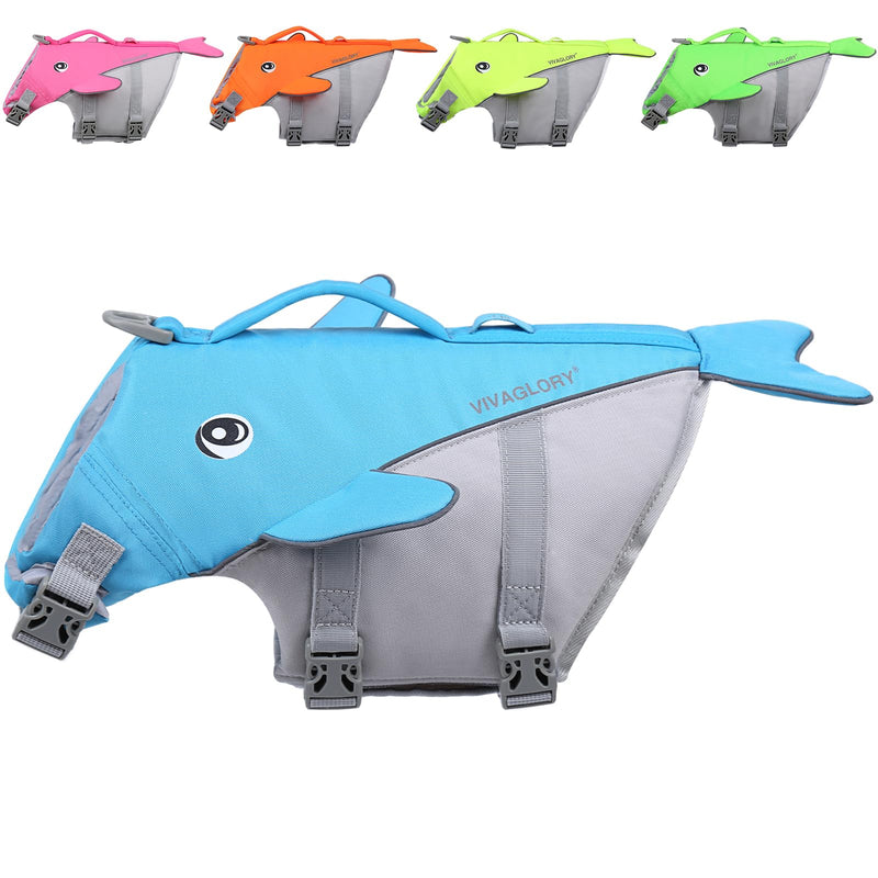VIVAGLORY Dog Life Vest for Puppy Small Medium Large Dogs, Easy on & Off Sports Style Life Jackets for Dogs with Adjustable Nylon Straps, Blue S: 19-23 inch (Ribcage Girth) - PawsPlanet Australia