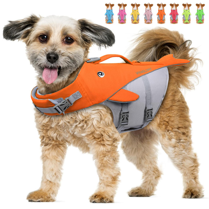 VIVAGLORY Cute Dog Life Vest, Swimming Vest with Handle, Ripstop & Buoyancy for Doggy Puppy, Dog Life Jacket for Swimming & Boating, M, Bright Orange M: 22-26 inch (Ribcage Girth) - PawsPlanet Australia