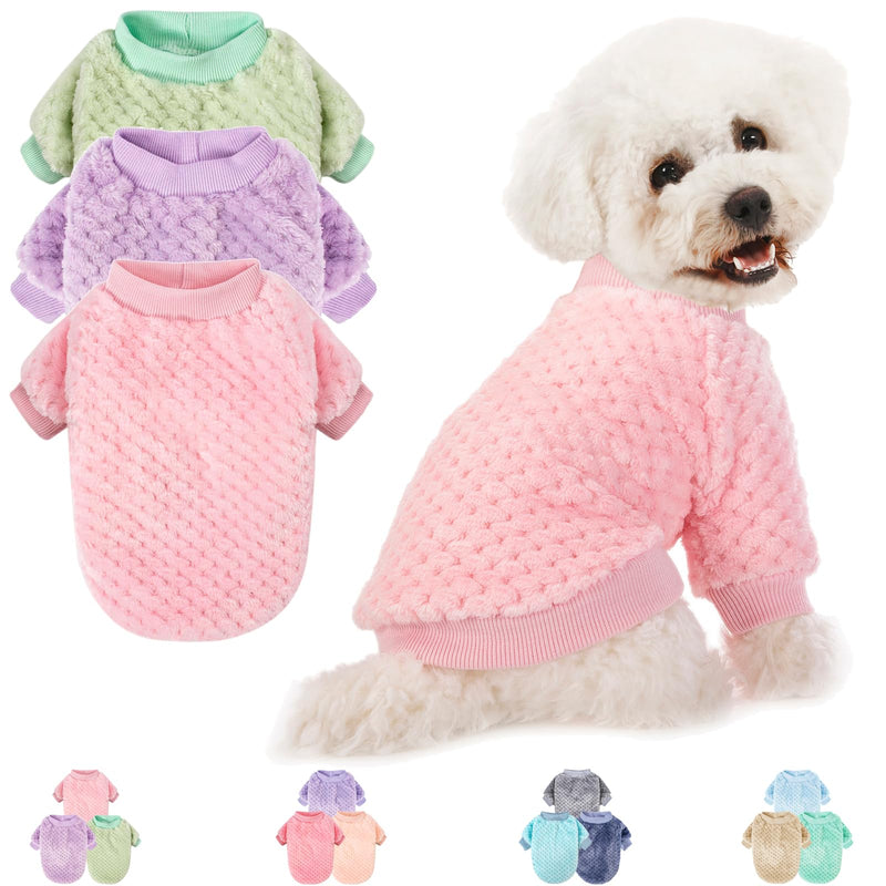 Dog Sweater, 3 Pack Dog Sweaters for Small Medium Dogs or Cat, Warm Soft Flannel Pet Clothes for Dogs Girl or Boy, Dog Shirt Coat Jacket (Medium, Pink+Purple+Light Green) - PawsPlanet Australia
