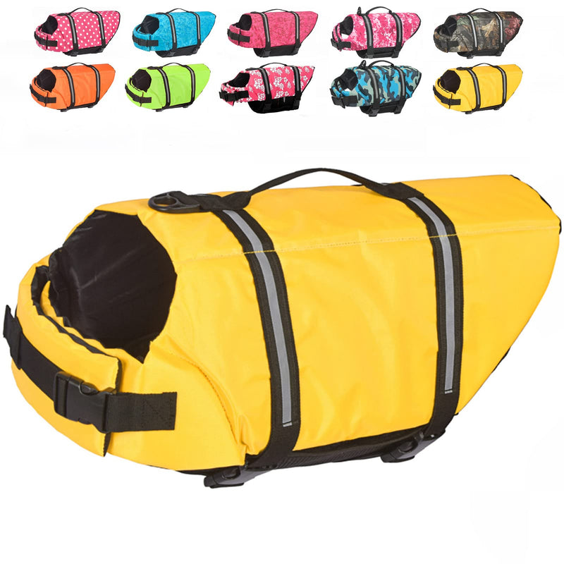 Doglay Dog Life Jacket, Dog Life Vest with Reflective Stripes, Adjustable Dog Lifesaver Pet Life Preserver with High Buoyancy Swimsuit for Small Medium and Large Dogs XX-Large Yellow - PawsPlanet Australia
