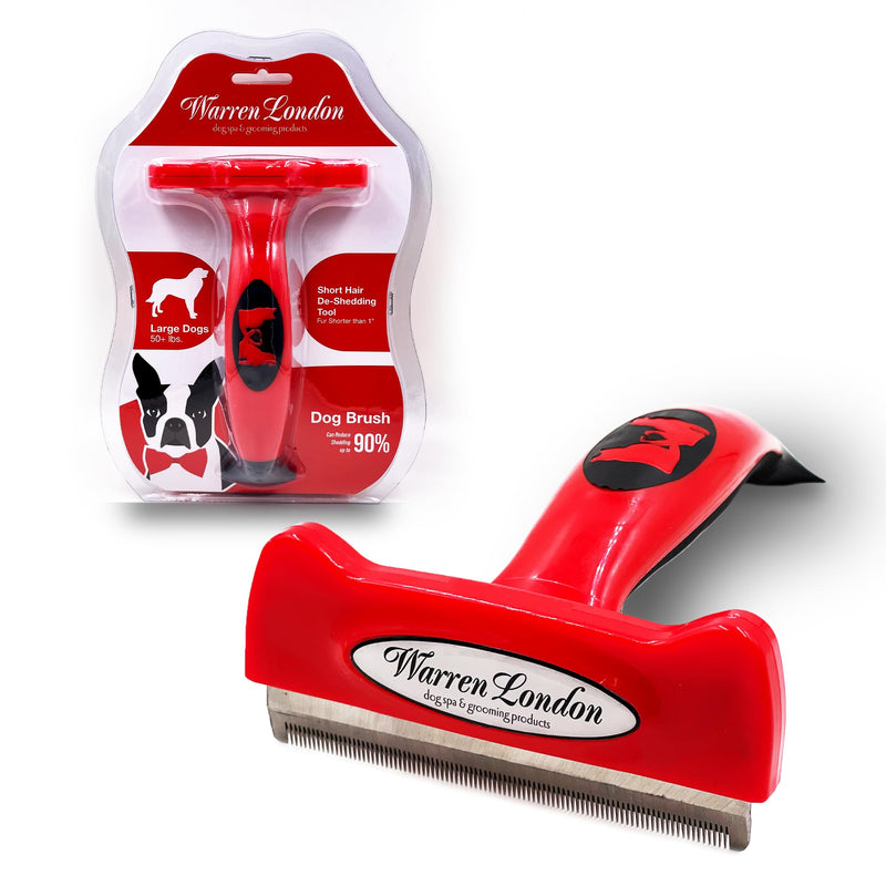 Warren London Deshedding Brush for Dogs – Large Short-Hair | 4-in Stainless-Steel Undercoat Rake Reduces Shedding Up to 95% | Gentle Skin-Safe Comb, Quick-Clean Release, Non-Slip Ergonomic Grip Short Hair | Large - PawsPlanet Australia
