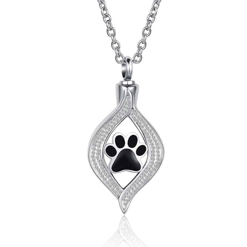 MZC Jewelry Dog Cat Black Paw Print Urn Necklace for Ashes Pet Cremation Stainless Steel Memorial Keepsake Chain Pendant for Women Men Grandma Mom Sister - PawsPlanet Australia