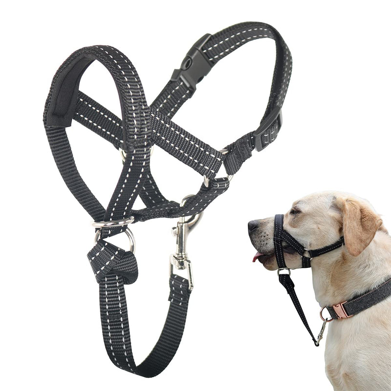 BARKLESS Dog Head Collar, No Pull Head Halter with Soft Padding, Sturdy Dog Halters for Large Merdium Small Dogs L Black Pad/ Black - PawsPlanet Australia