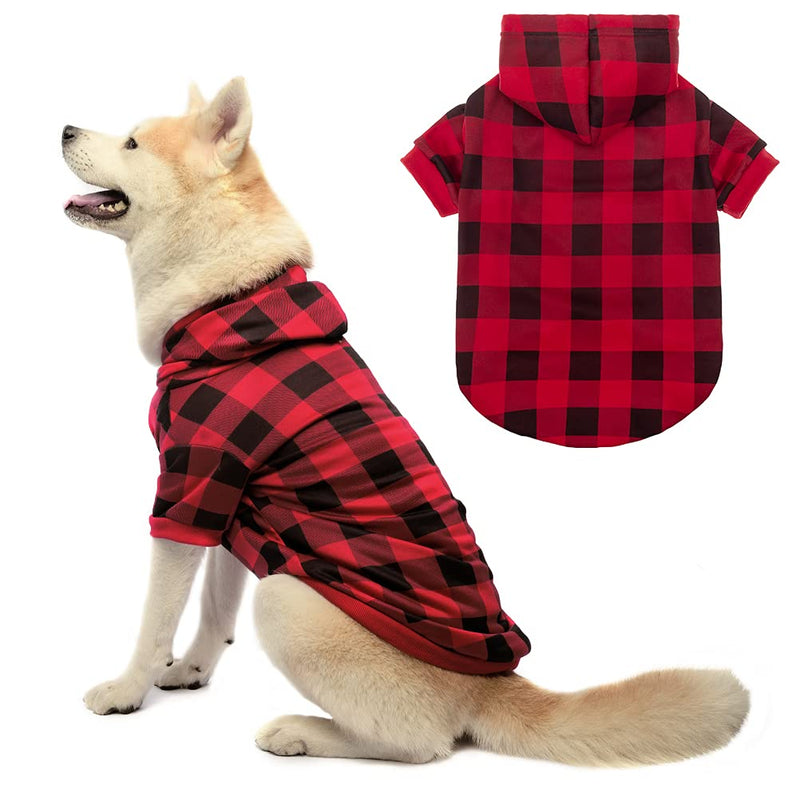 EXPAWLORER Plaid Dog Hoodie Clothes - Warm Soft Dog Sweater Outfit with Hat, Fall and Winter Pet Sweatshirt Clothing with Leash Hole for Small to Large Dogs, Buffalo Check