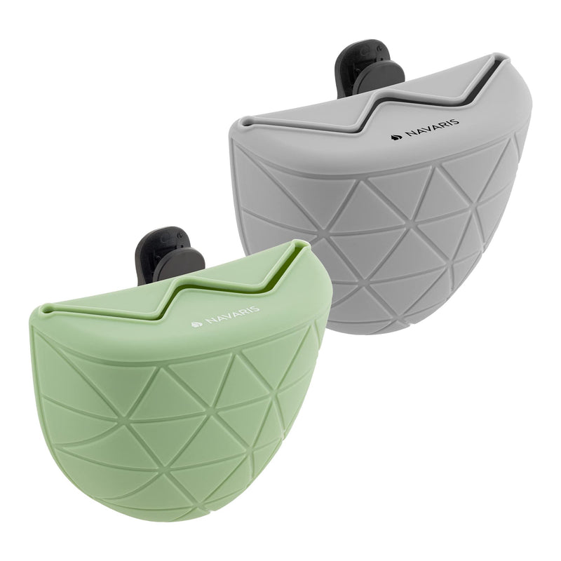 Navaris Silicone Dog Treat Pouches (Set of 2) - Dog Treat Pouch Holder Bag with Clip for Training, Treats, Leash - Triangle Design - Green and Gray - PawsPlanet Australia