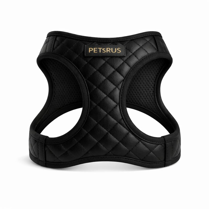 Step in Dog Cat Harness Choke Free Escape Proof Pet Vest Quilted Vegan Leather Breathable Mesh Padded for Small Medium Dogs (Black, Large) Black Large: Neck=12.5-14''/Chest:18-21'' - PawsPlanet Australia