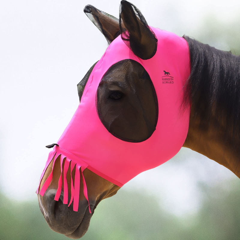 Harrison Howard Superior Comfort Breathable Fly Masks Soft on Skin with Tassels Natural Nose Swatter Full Size (Large) Tassel Fringe-Rose Pink - PawsPlanet Australia