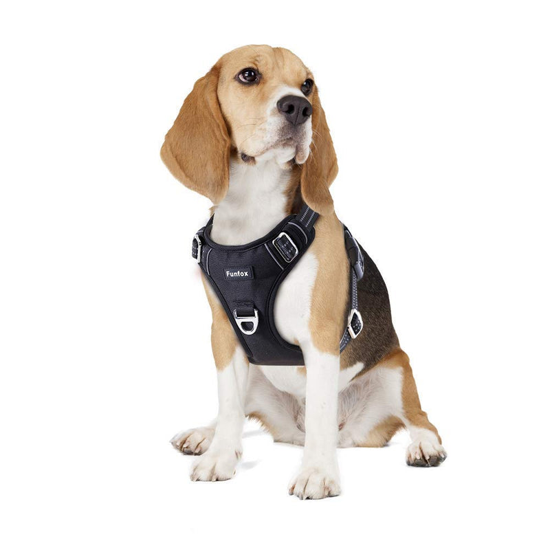 Funfox Dog Harness for Medium Dogs No Pull, Medium Pet Harness with 2 Clips, Adjustable Dog Vest Harness for Walking, Soft Padded Reflective Harness Ergonomic Handle Control Small Medium Puppy Dogs Black - PawsPlanet Australia
