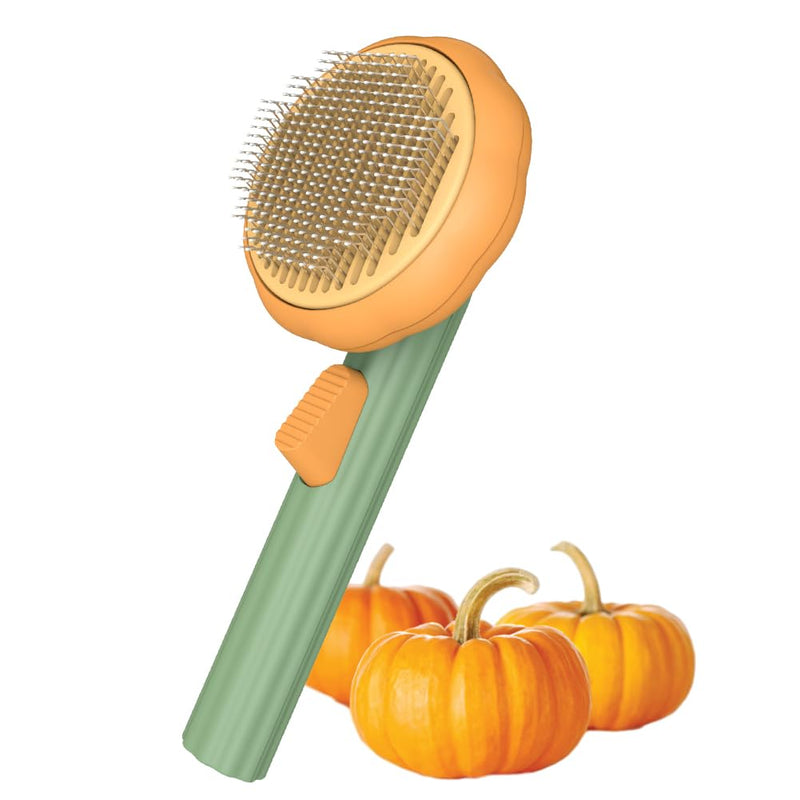 Pumpkin Cat Brush, Gentle Self Cleaning Pet Brush with Release Button for Cats and Dogs, Easy to Remove Loose Hair Daily Grooming Tool During Shedding Season Pumpkin