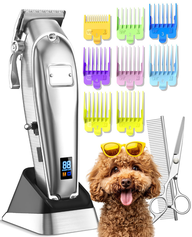 oneisall Dog Grooming Clippers for Thick Heavy Coats,Low Noise Cordless Dog Grooming Kit with Metal Blades, All Stainless Steel, 2 Speeds - PawsPlanet Australia