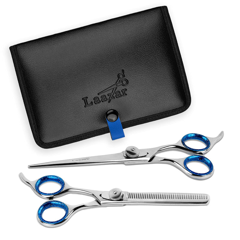 Laazar Pet Grooming Set - 7" Straight Pet Grooming Scissors & 6.5" Pet Thinning Shears with 42 Teeth | Professional Dog Scissors Kit | Use as Cat and Dog Shears 7 Inch - PawsPlanet Australia