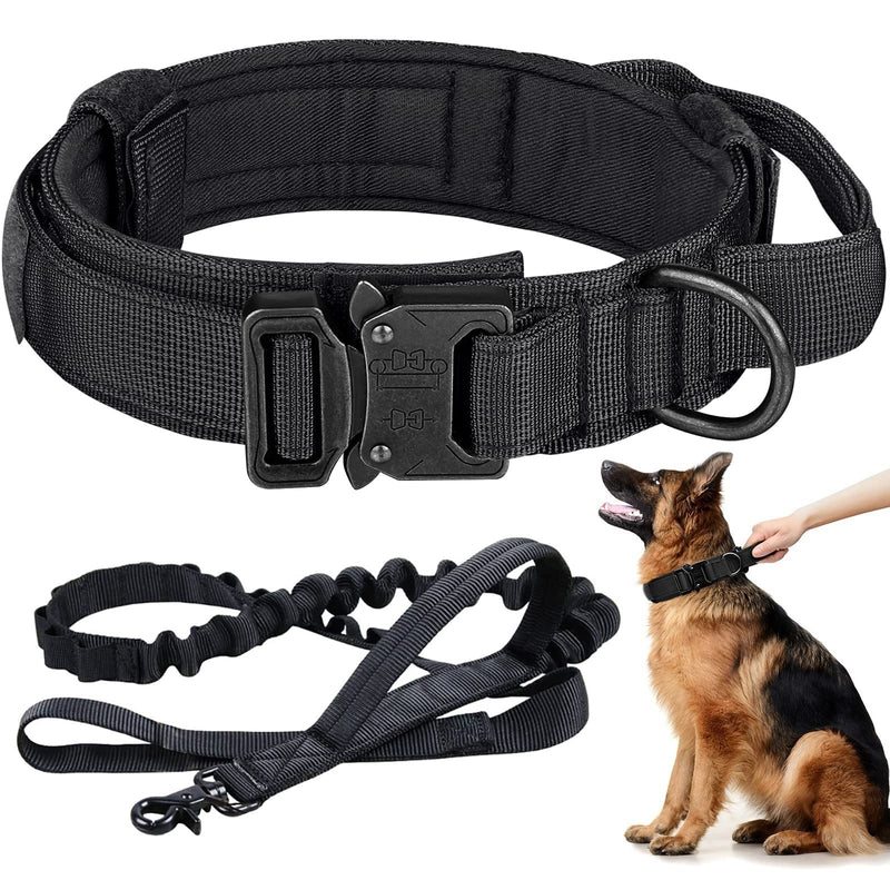 Tactical Dog Collar and Leash Set Heavy Duty Military Dog Collar with Handle and Metal Buckle for Medium and Large Dogs (Black, M) Black - PawsPlanet Australia