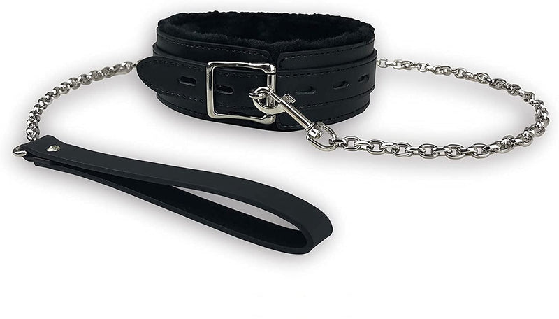 Black Leather Collars Gothic Plush Leather Collars Choker with Chain Detachable Leash Rope Small Pet Collar C3 - PawsPlanet Australia