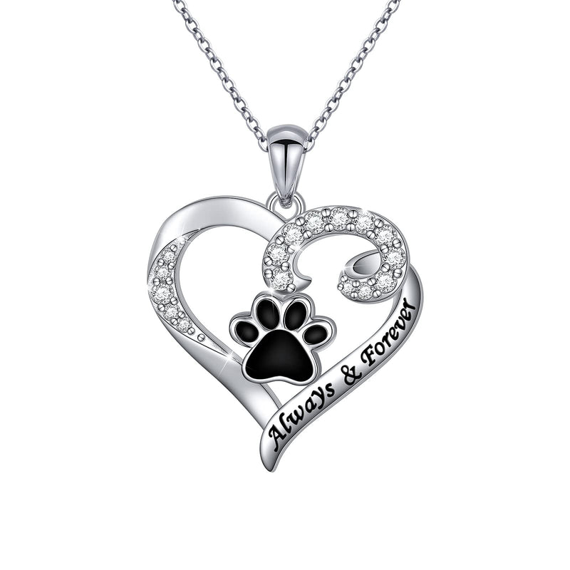 Ladytree S925 Sterling Silver Puppy Dog Cat Pet Paw Print Love Heart Pendant Necklace 18 inches Pet Paw Print E - PawsPlanet Australia