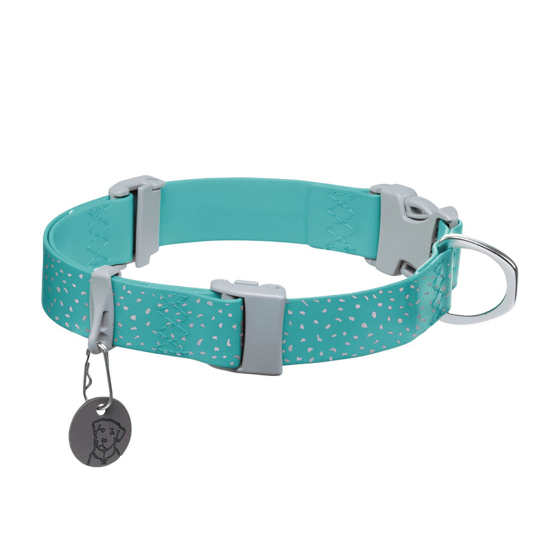 Ruffwear, Confluence Dog Collar, Waterproof Heavy Duty Quick Release Buckle, Odor-Resistant Easy Clean Adjustable TPU Webbing with & Silent ID Attachment, Aurora Teal, 14"-20" 14"-20" - PawsPlanet Australia