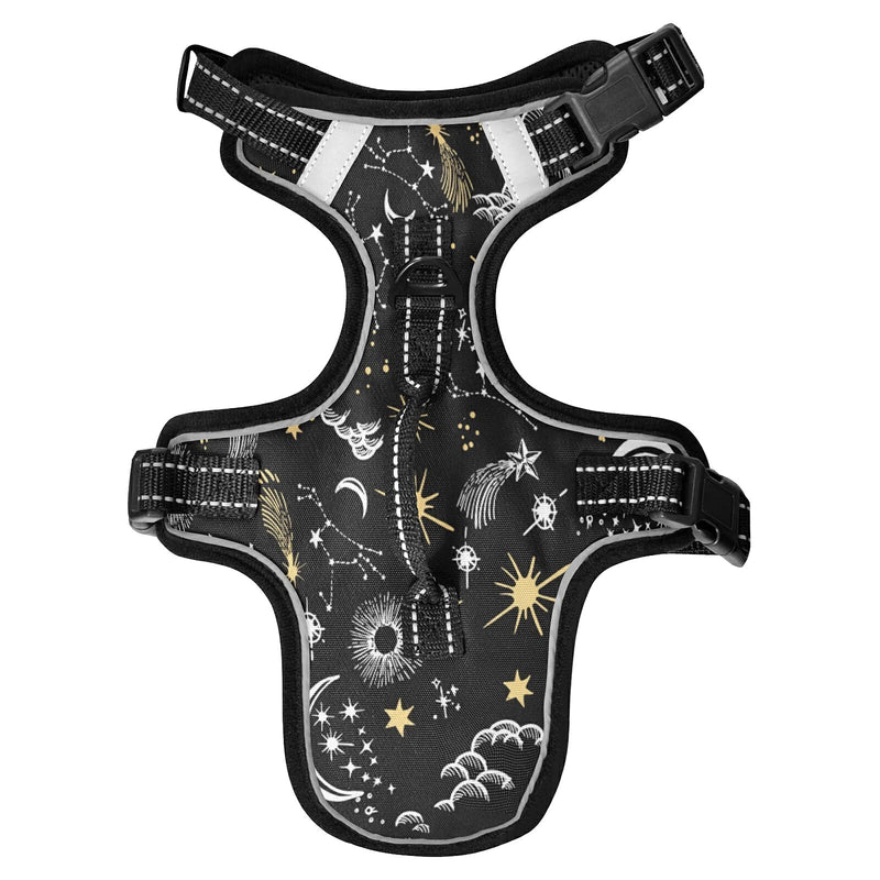 Yellow Stars and White Moon Dog/Cat Harness, Reflective No-Pull Pet Harness with 2 Leash Clips, Fully Adjustable Soft Padded Dog Vest, No-Choke Pet Oxford Vest S Yellow Stars And White Moon - PawsPlanet Australia