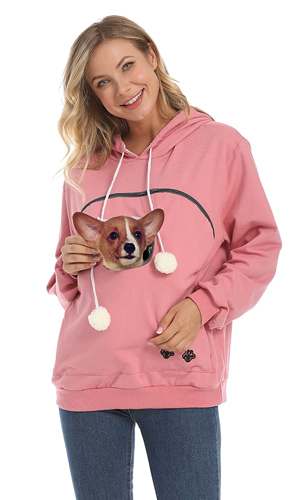 Women Pet Carrier Sweatshirt Puppy Kitten Holding Hoodies Long Sleeve Pouch Tops X-Large-XX-Large Red - PawsPlanet Australia