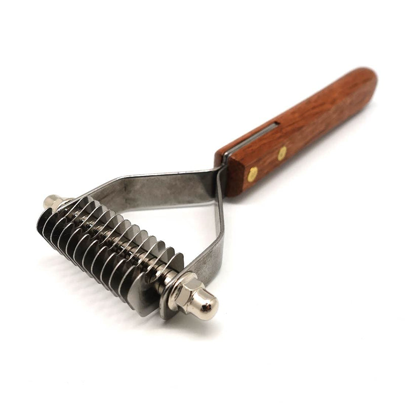 Undercoat Rake with Wooden Handle for Small Dog and Cat, Dematting Tool with Rounded Edge for Removing Tangled Hair, Grooming Rake Brush, Made in Taiwan (S-M, 12 Blades) S,12 Blades - PawsPlanet Australia
