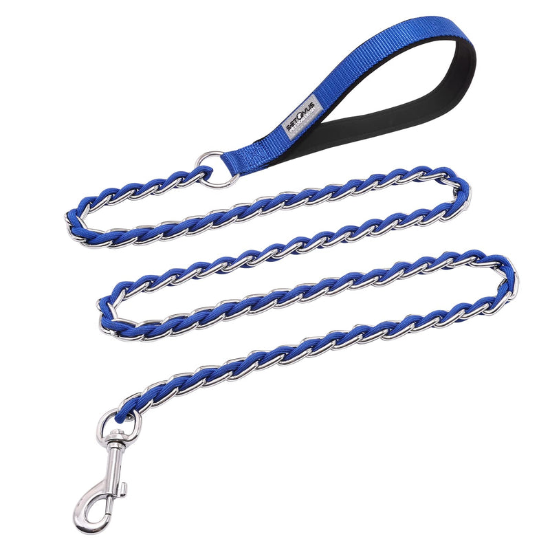 Chain Dog Leash Chew Proof Metal for Medium Large Dogs, Anti Bite 4FT Strong With Comfortable Soft Padded Handle Blue 3.0 4FT(5-30lb) - PawsPlanet Australia