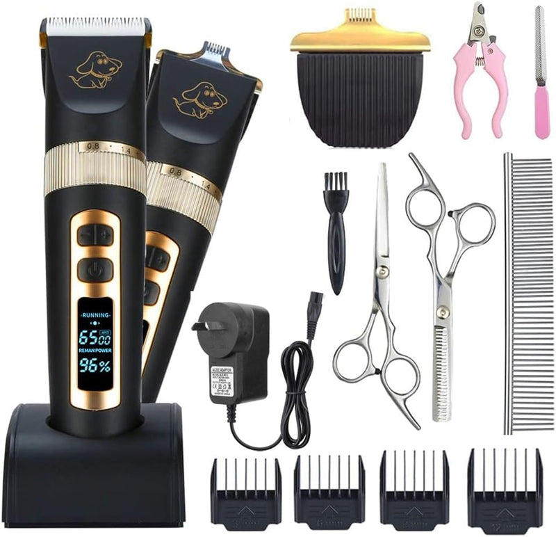 Gimars 2 in 1 Ceramic Blade Dog Grooming Clippers with Small Trimmer, 3-Speed High Power Quiet Rechargeable Dog Shaver Hair Clippers Kit with Comb & Scissors USB Cordless Electric for Dog, Cat, Pet 2 in 1 - Ceramic Blade - PawsPlanet Australia