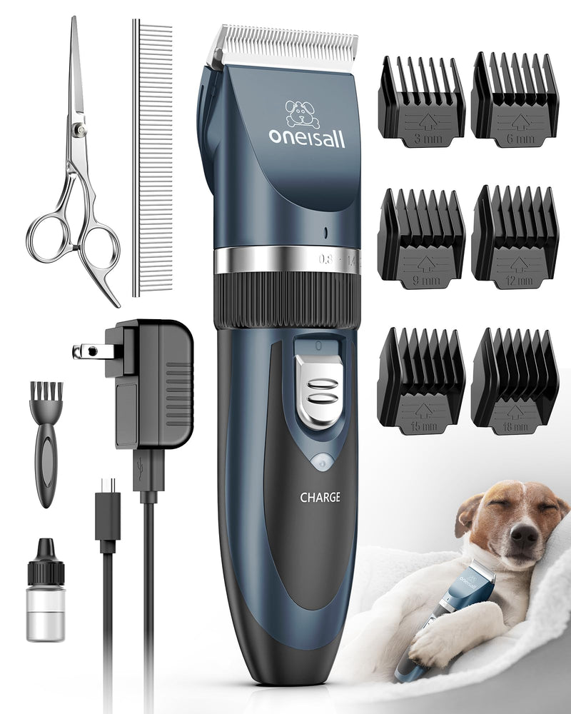 oneisall Dog Shaver Clippers Low Noise Rechargeable Cordless Electric Quiet Hair Clippers Set for Dogs Cats Pets Blue - PawsPlanet Australia