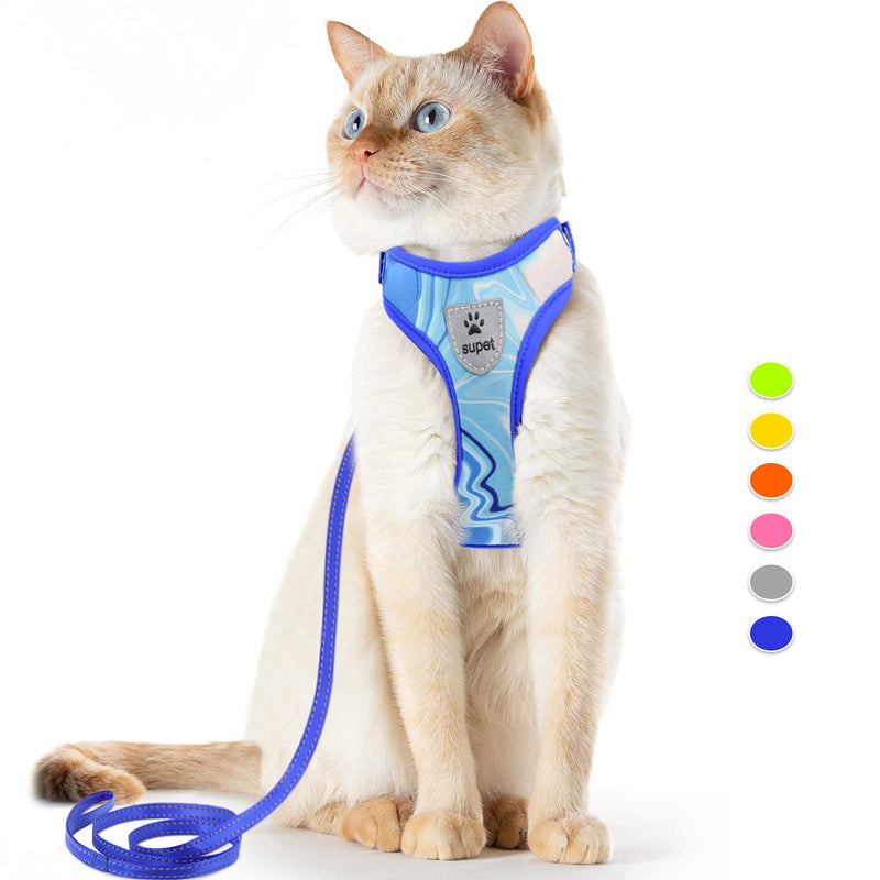 Supet Cat Harness and Leash Set Stylish Escape Proof Cat Vest Harness Adjustable Breathable Pet Harness with Reflective Trim Step-in Cat Leash and Harness for Cats Puppies M（Chest:11.0-18.3'' Blue M（Chest:11.0-18.3'') - PawsPlanet Australia